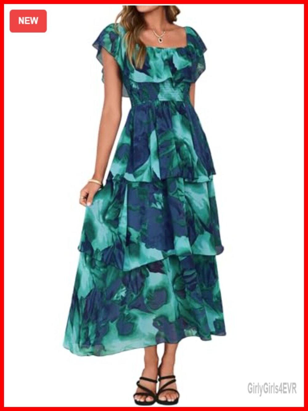 Simplee Floral Chiffon Off Shoulder Tiered Flowy Maxi Dress